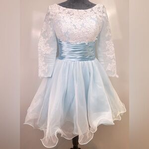 Dylan Queen Elegant Blue and White Lace Dress